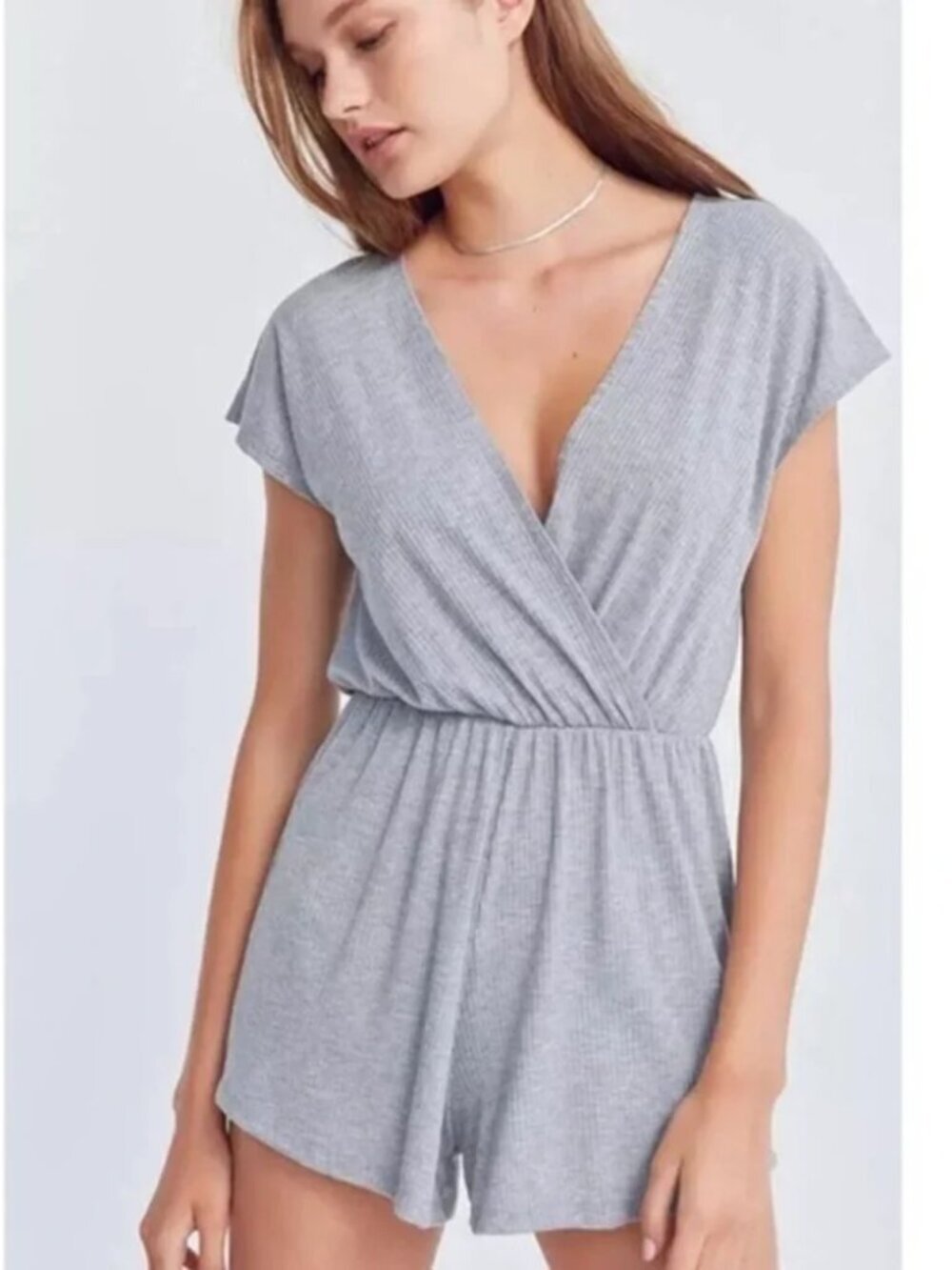 URBAN OUTFITTERS Ecote Gray Retro Ribbed Shorts Romper Playsuit